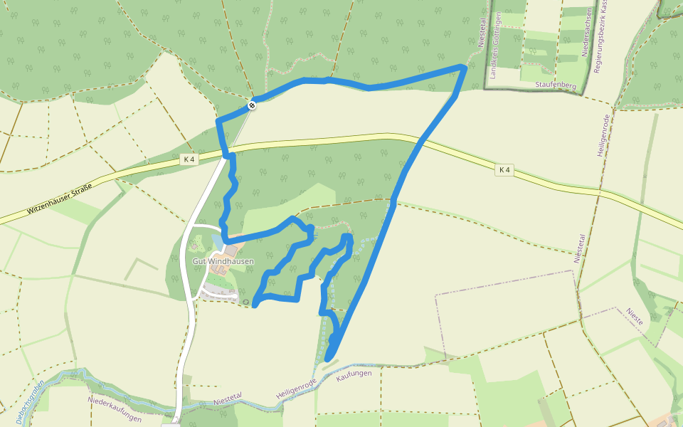 Kaufunger Wald, Rundweg 30 - Gut Windhausen walking route map in Niestetal