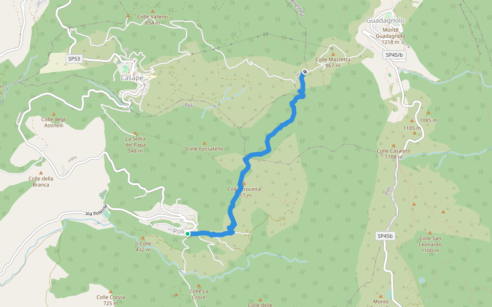 Poli-Le Prata (CAI 515) walking route map in Poli
