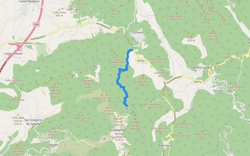 Ciciliano-intersezione con CAI 502 walking route map in Passo della Fortuna