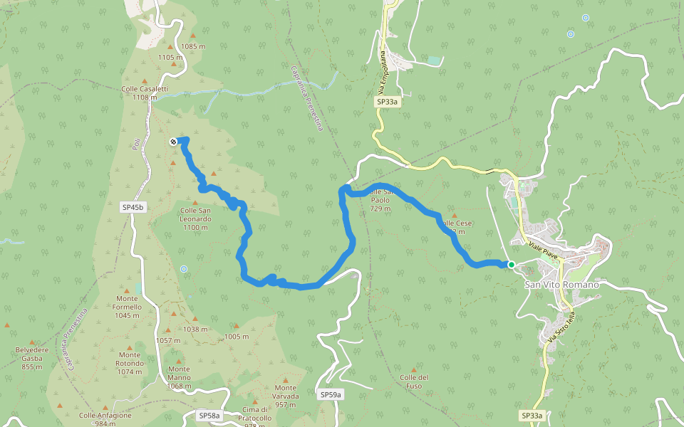 San Vito-Monte Guadagnolo walking route map in San Vito Romano
