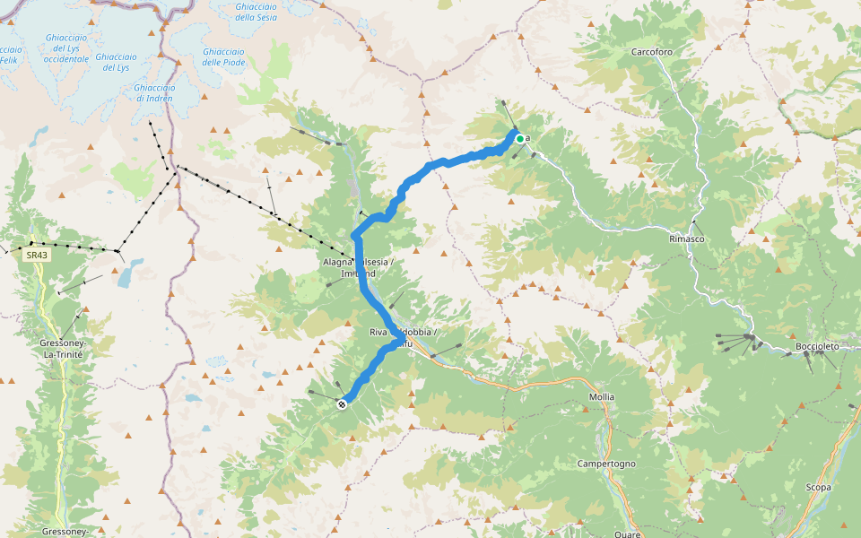 GTA: Rima - Sant'Antonio di Valvogna walking route map in Rima