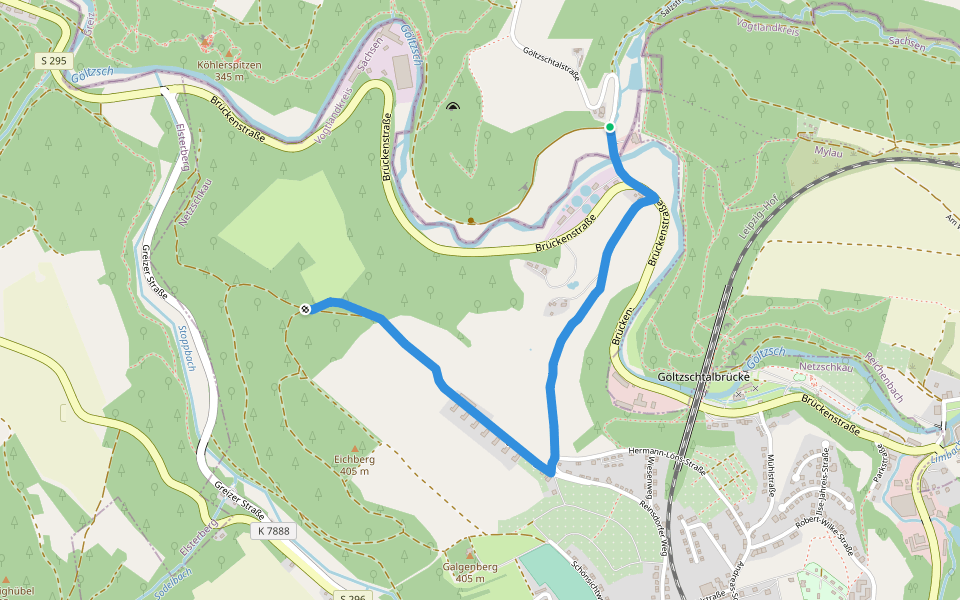 Wanderweg gelber Balken walking route map in Greiz