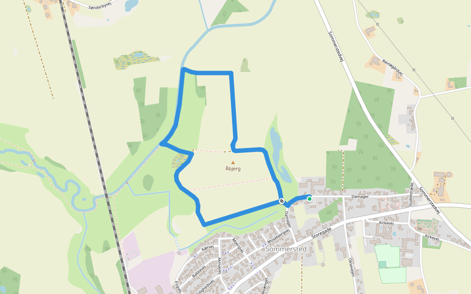 Sporet ved Elmegården, rød rute walking route map in Sommersted