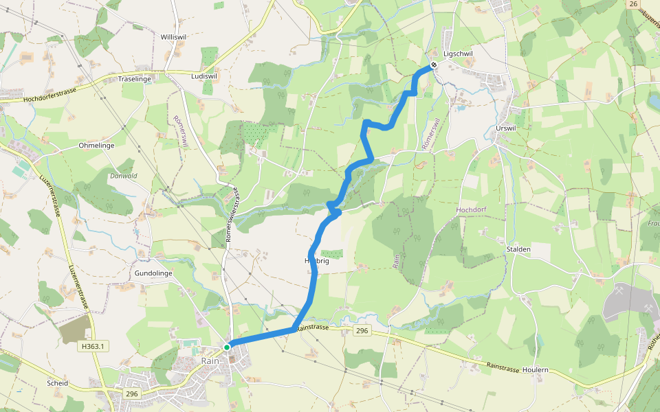 Ligschwil - Herbrig - Rain walking route map in Rain