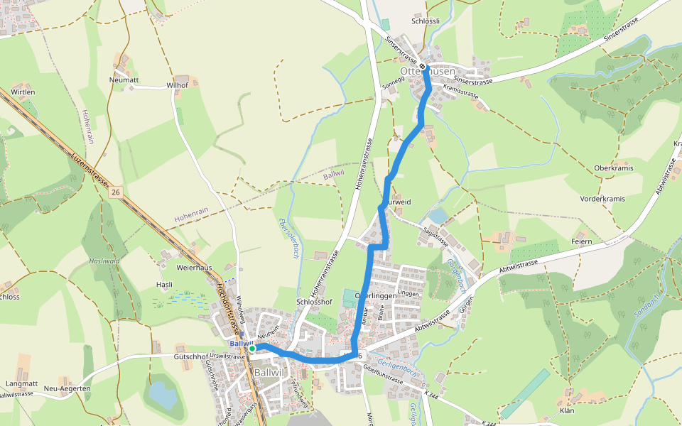 Ottenhusen - Ballwil walking route map in Ballwil