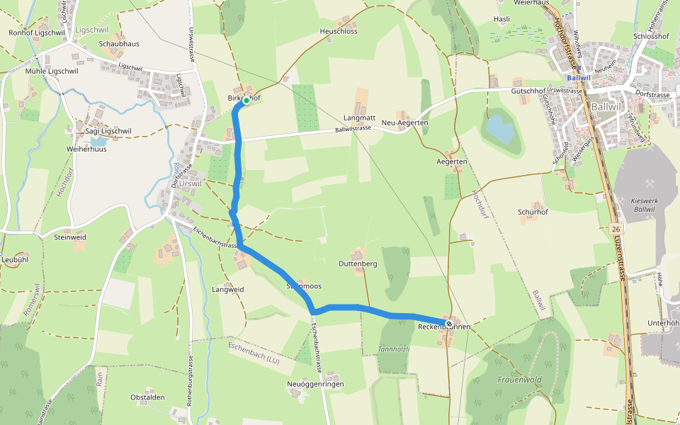 Räckebrunne - Urswil walking route map in Hochdorf