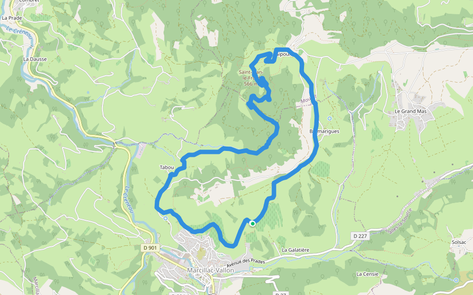 De la Vigne à la Forêt walking route map in Marcillac-Vallon