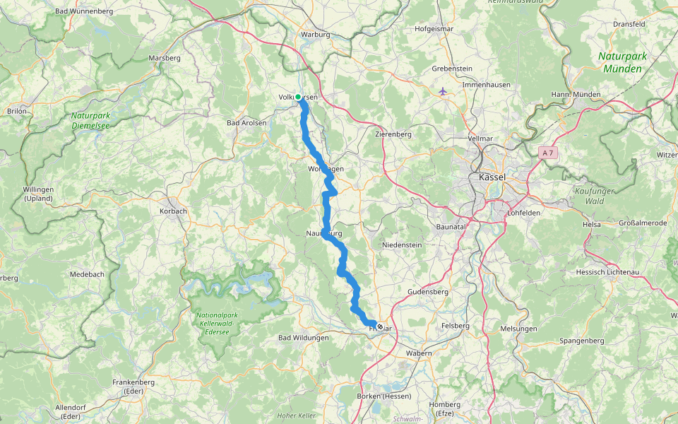 Volkmarser Weg walking route map in Volkmarsen