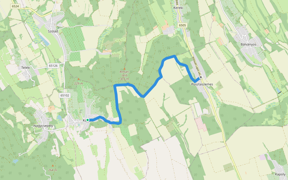 Z (Kötcse - Pusztaszemes) walking route map in Kötcse