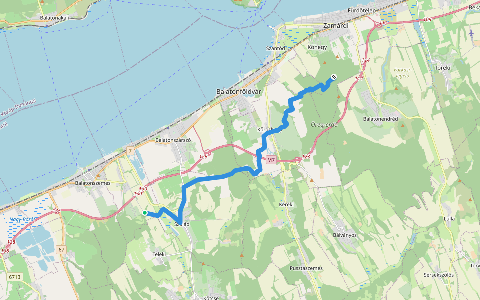 Z+ (Vaskereszt – Kilences-tető – Kőröshegy – Szólád – Határ-kúti-dűlő) walking route map in Balatonőszöd