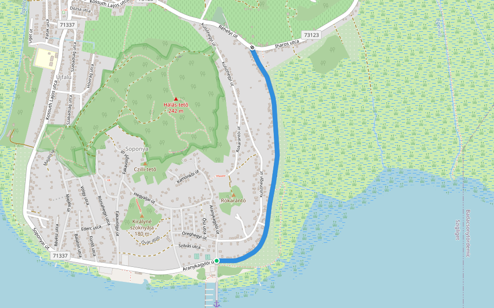 K+ (Szigliget, há. – Avasi templomrom) walking route map in Szigliget