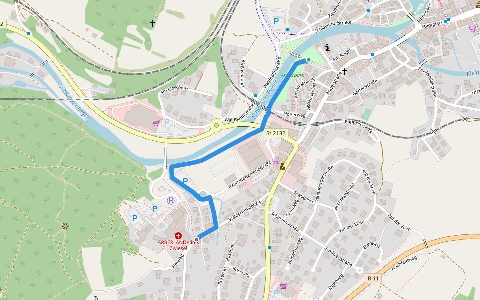 Hauptwanderweg 6 (Zimmerau-Bärnzell-Zwiesel) walking route map in Zwiesel