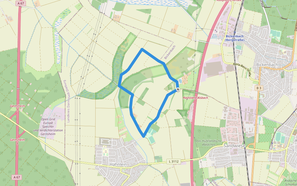 Rundwanderweg Hähnlein 1 walking route map in Alsbach-Hähnlein