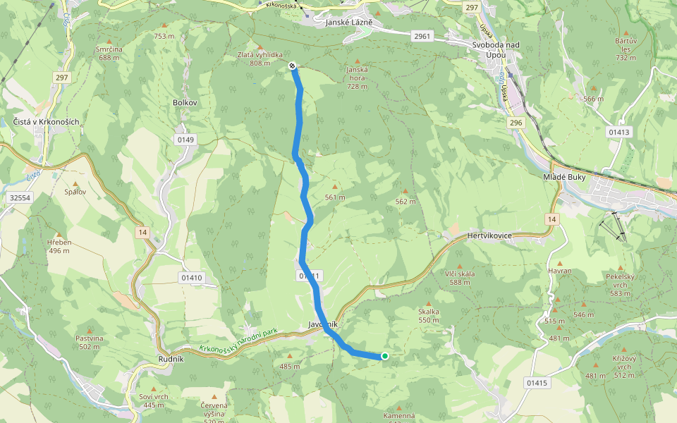 [Z] Hladíkova výšina - Pod Liškou walking route map in Rudník