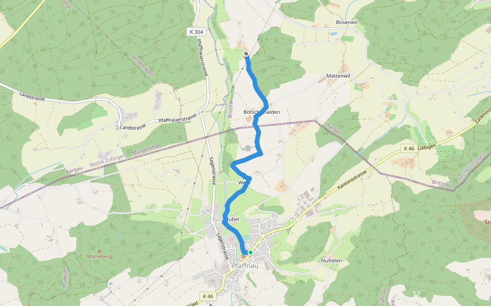 Ober Sennhof - Pfaffnau walking route map in Pfaffnau