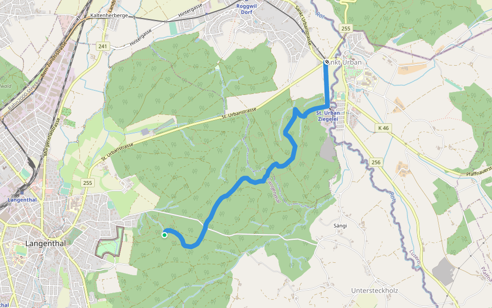 St. Urban - Zankhölzli- Haslibrunnen walking route map in Langenthal