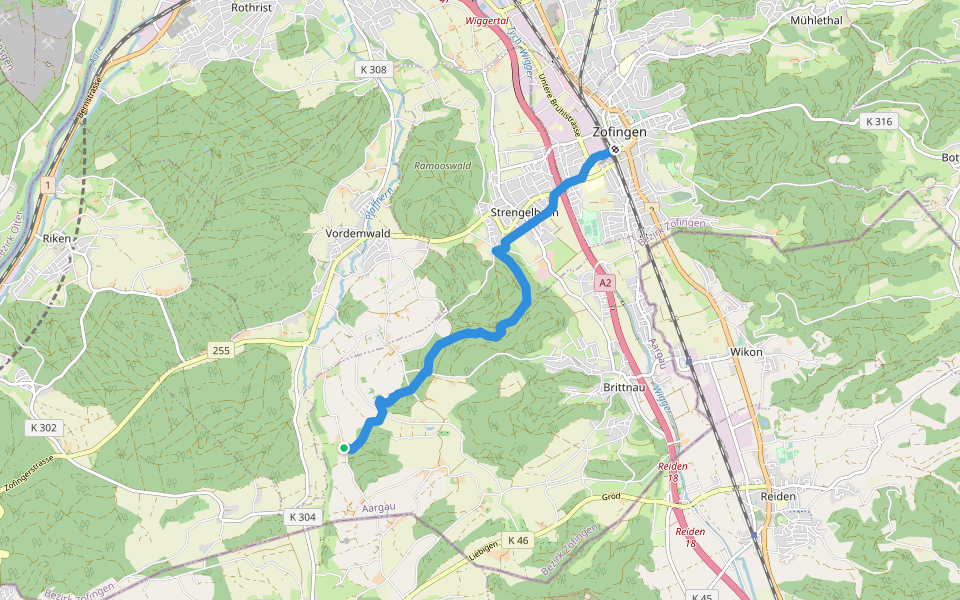 Zofingen - Strengelbach - Ob. Sennhof walking route map in Brittnau