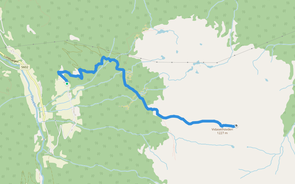 Lunde-Vidasethovden walking route map in Feios