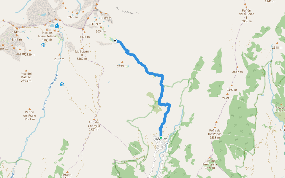PR-A 27 Trevélez-Siete Lagunas walking route map in Trevélez