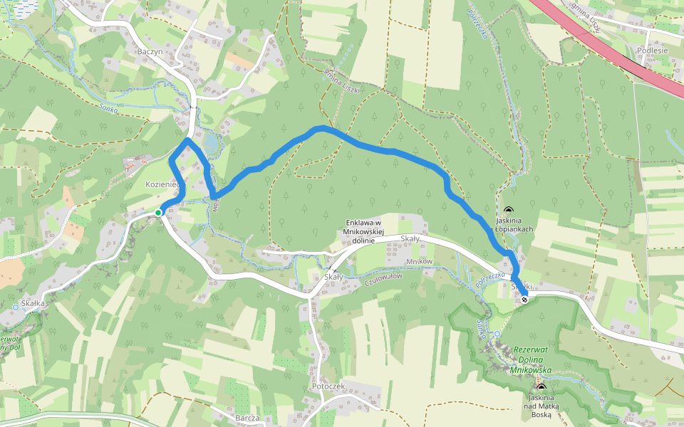 Zimny Dół - Dolinka Mnikowska walking route map in Czułów