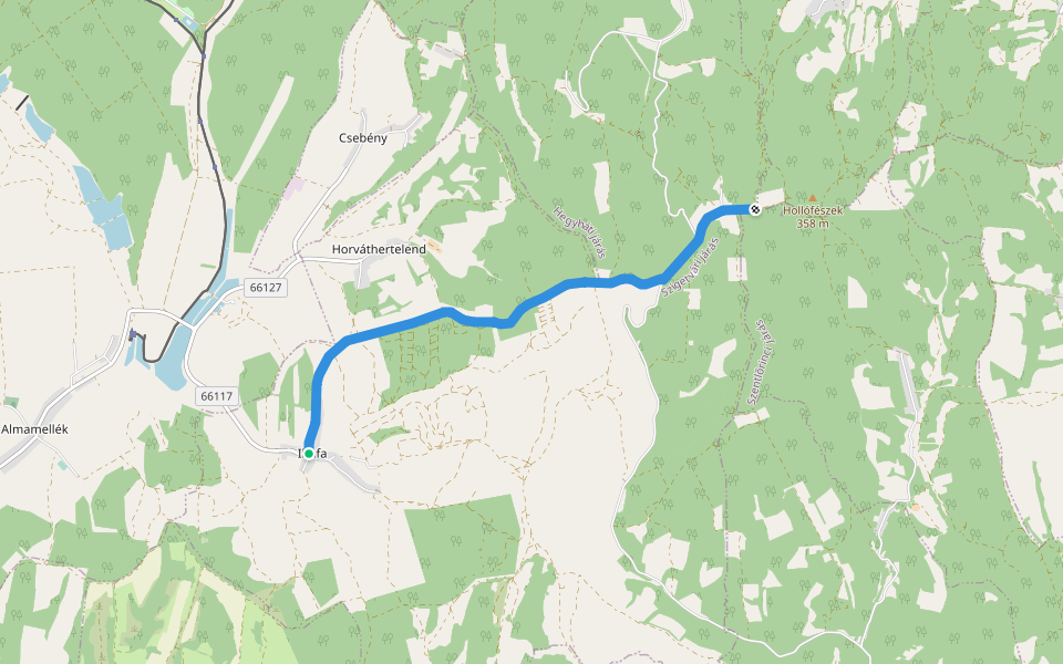 K■ (K, Hollófészek – Nagymáté – Szentmártoni tető – Ibafa) walking route map in Ibafa