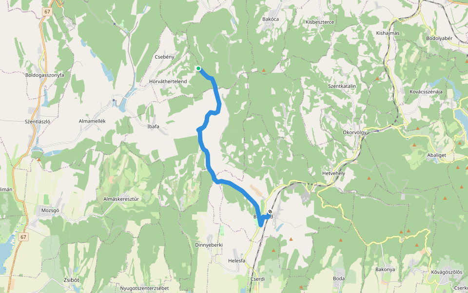 S■ (Bükkösd, vá. – Korpád – Kisibafapuszta – Korpádi-erdő – S, Rasztina) walking route map in Horváthertelend