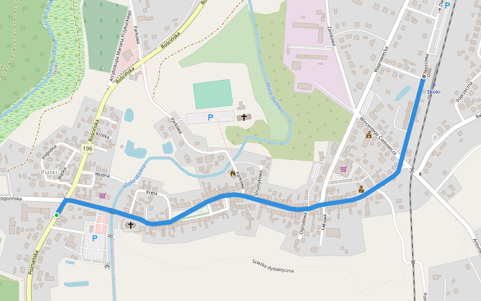 Skoki PKP – Skoki szkoła walking route map in Skoki