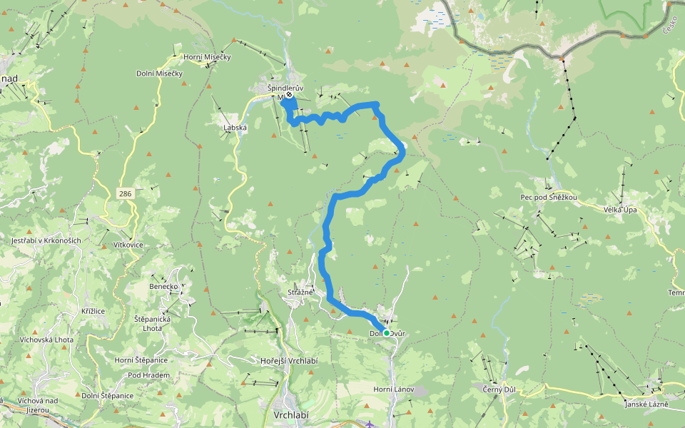 [M] Špindlerův Mlýn - Dolní Dvůr walking route map in Dolní Dvůr