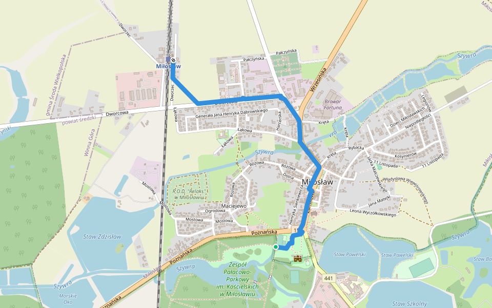 Miłosław PKP - Miłosław park walking route map in Miłosław