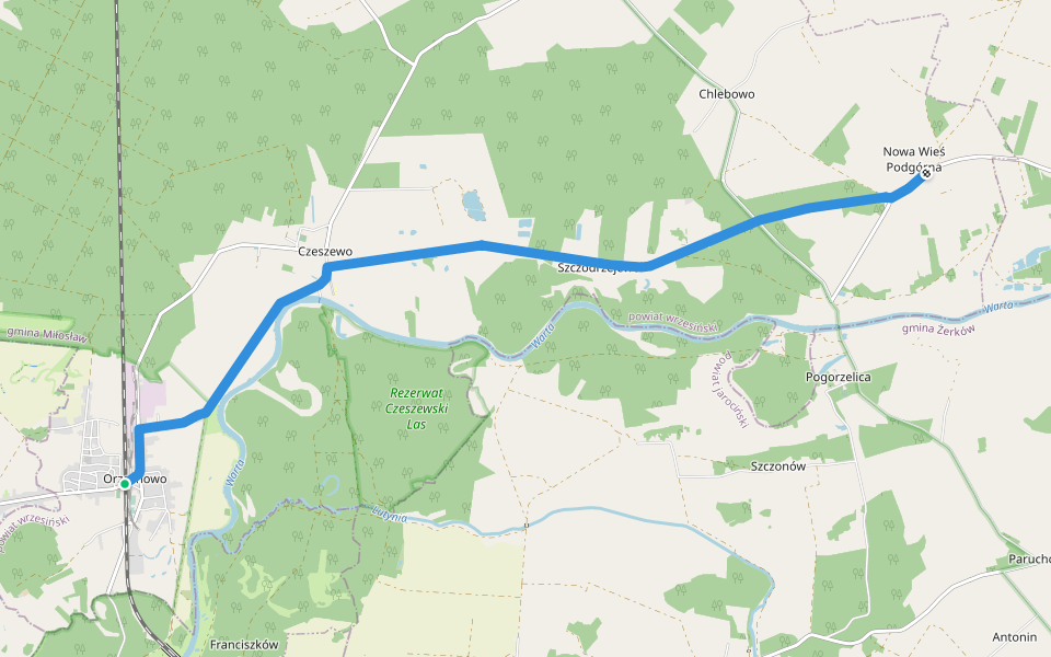 Orzechowo - Nowa Wieś Podgórna walking route map in Orzechowo