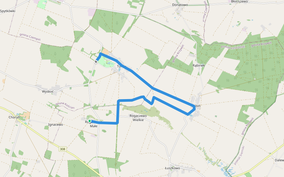 Rogaczewo Małe - Turew walking route map in Rogaczewo Małe