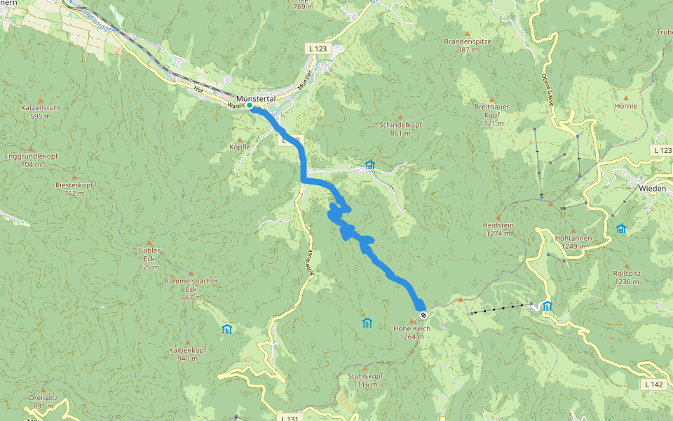 Untermünstertal - Hohkelch walking route map in Münstertal/Schwarzwald