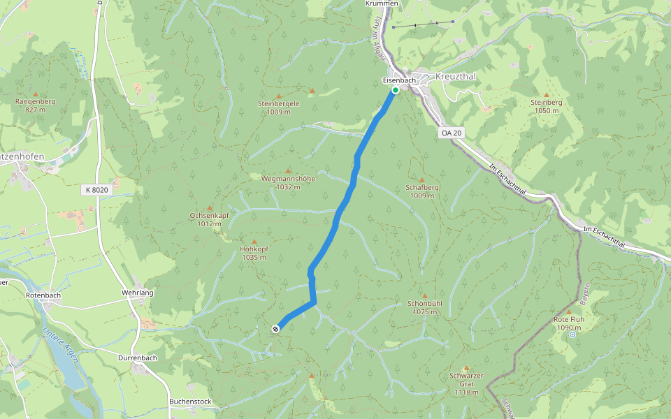 Nebenweg des Schwäbischen Albvereins (rotes Kreuz) walking route map in Isny im Allgäu