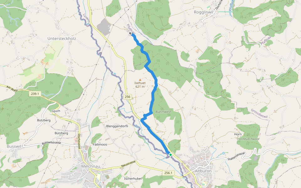Flüe - Ober Berghof walking route map in Altbüron