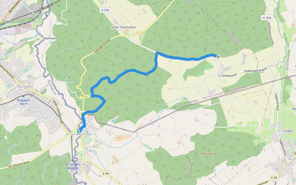 St. Urban - Balzenwil walking route map in Pfaffnau