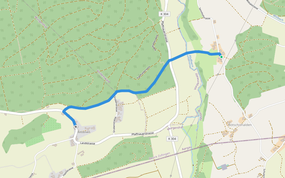 Ober Sennhof - Balzenwil walking route map in Brittnau