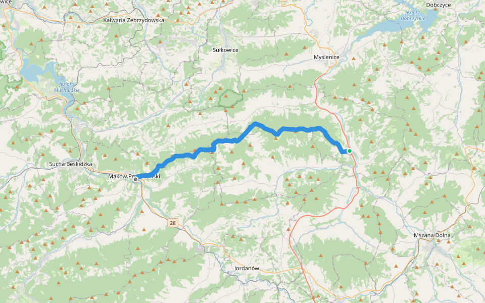 Maków Podhalański - Pcim walking route map in Pcim