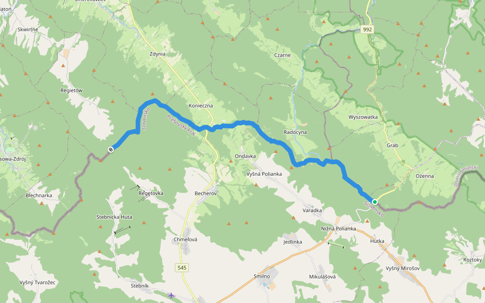 Východokarpatská magistrála walking route map in Nižná Polianka