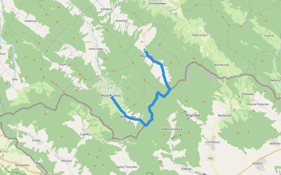 Wysowa-Zdrój - Regietów walking route map in Regietów