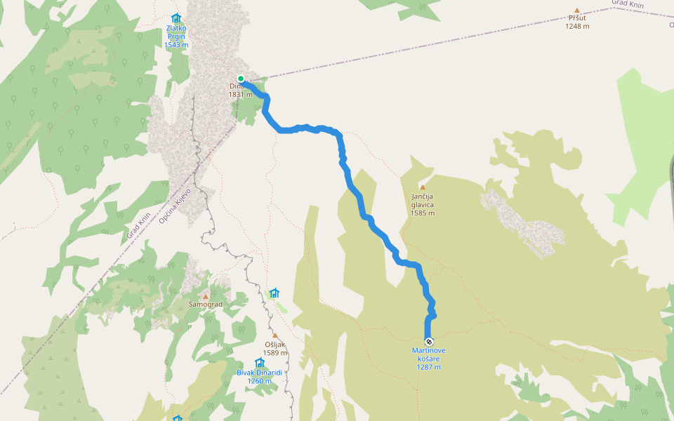 Martinove košare-Leurdovac-Dinara walking route map in Cetina