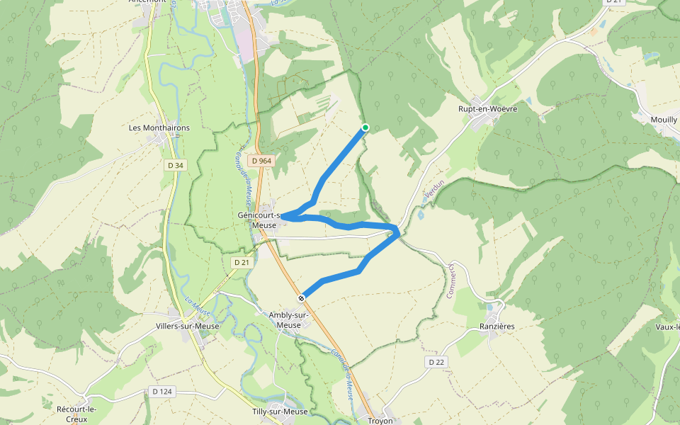 Sentier des Hauts de Meuse walking route map in Génicourt-sur-Meuse