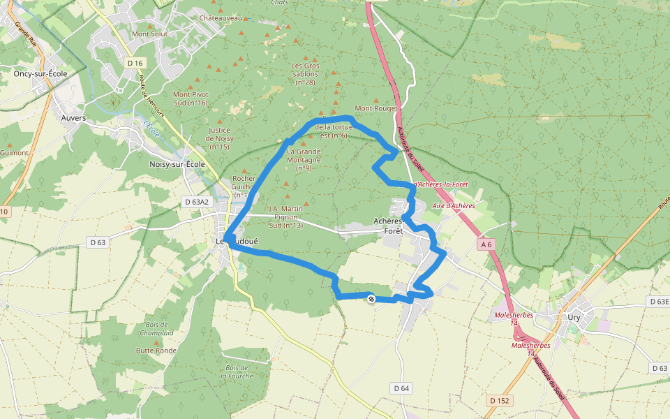 La grande boucle d'Achères walking route map in Achères-la-Forêt