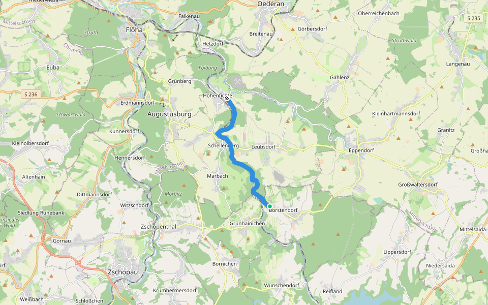 Flöhatal-Wanderweg walking route map in Grünhainichen