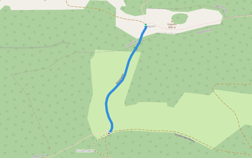 Studenweid - Gagsen walking route map in Liedertswil
