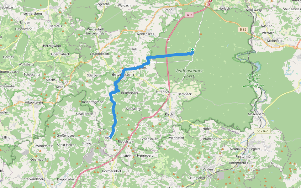 Spies - Wildgehege Hufeisen walking route map in Pegnitz