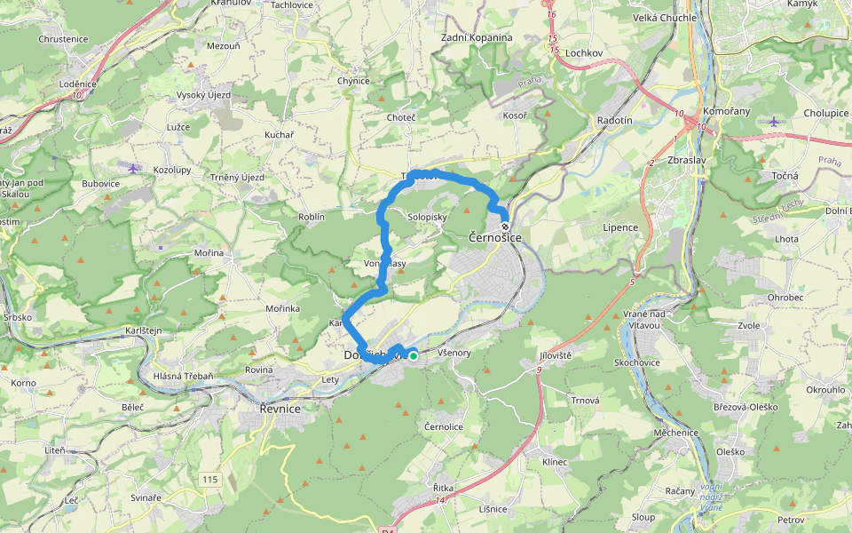 [Z] Dobřichovice (žst.) - Černošice walking route map in Dobřichovice