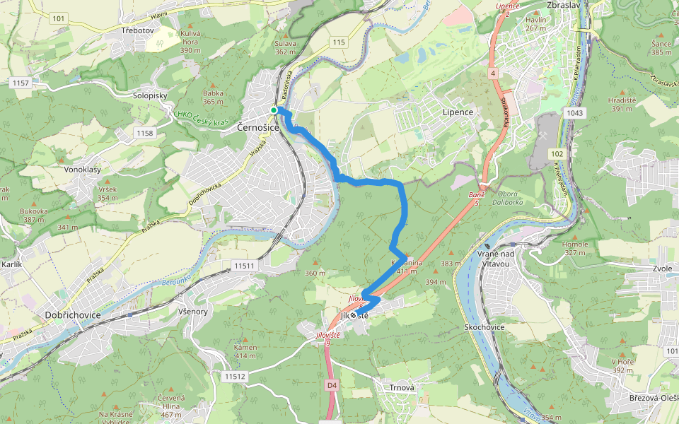[Ž] Jíloviště - Černošice walking route map in Černošice