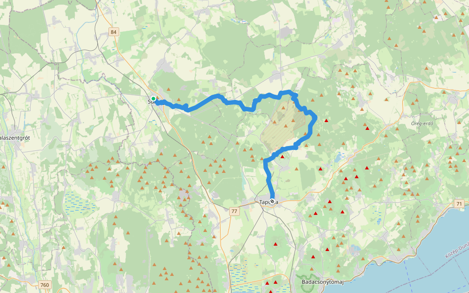 P (Sümeg –Tapolca, Tavasbarlang) walking route map in Sümeg
