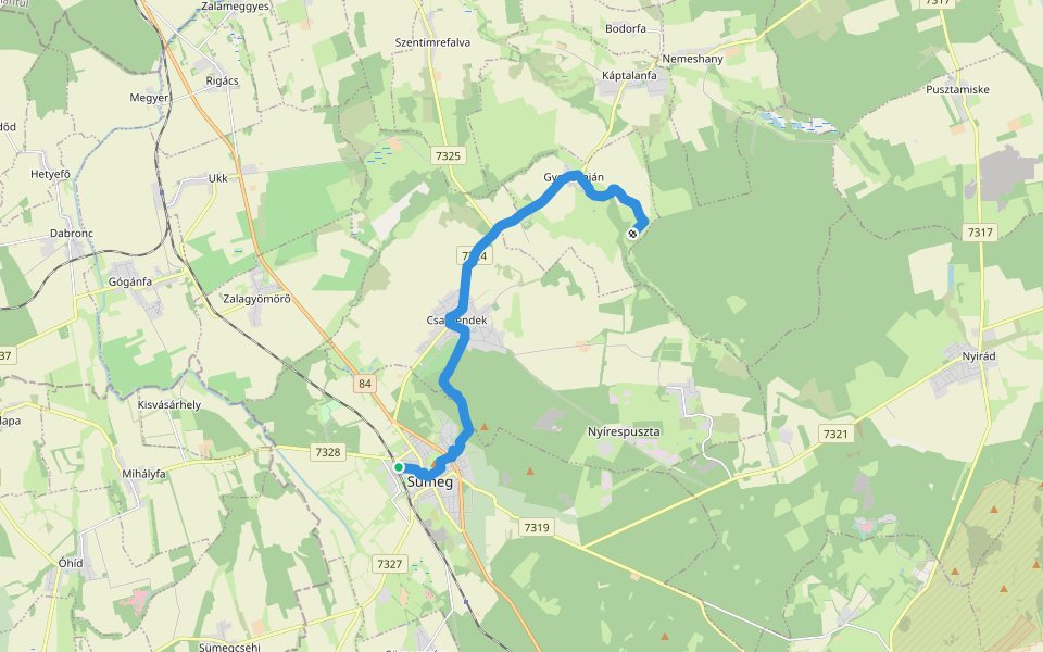 Z (Sümeg, vá. – Nagykeszi, templomrom) walking route map in Sümeg