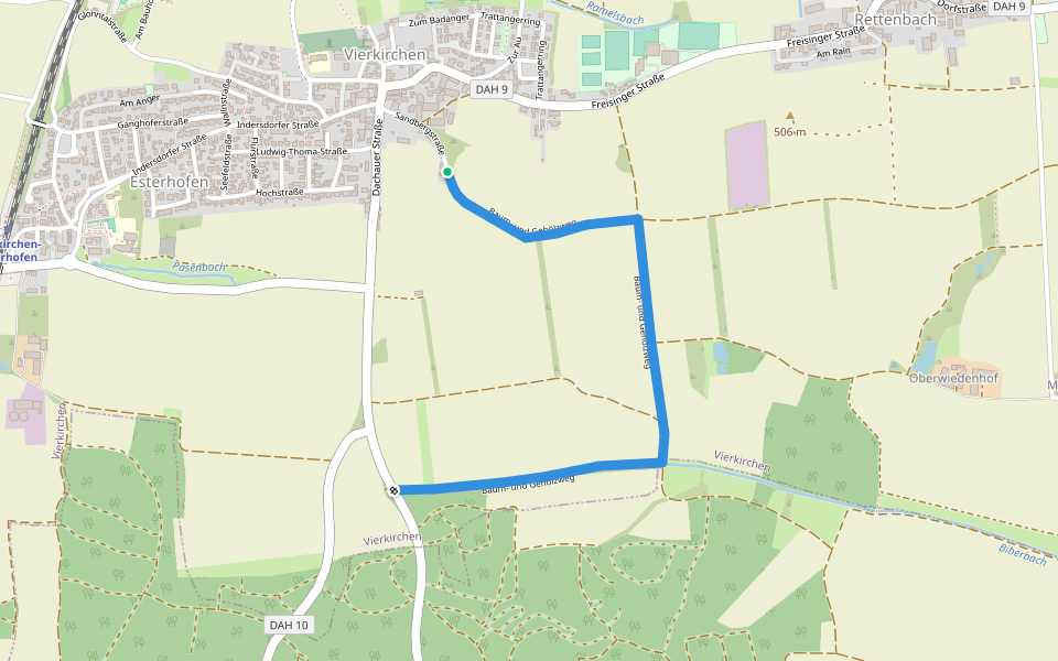 Baum- und Gehölzweg walking route map in Vierkirchen